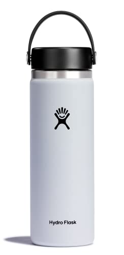 Hydro Flask Borraccia da 591 ml, in acciaio inossidabile con isolamento sottovuoto tappo Flex Cap antigoccia e manico, Senza BPA, Imboccatura larga, White, 591ml (20oz), laccetto