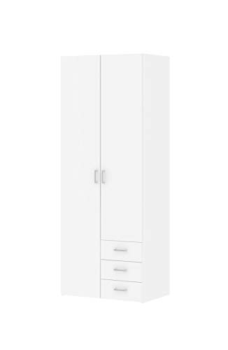 Dmora , Armadio Bianco con 3 cassetti, 78x50x200cm