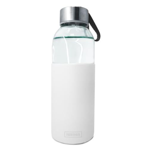 Nerthus FIH 393 Bottiglia di Vetro da 400 ml Bianco, Borosilicato e Silicone