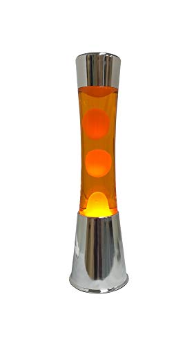 Fisura - Lampada lava arancione. Base cromata argento, liquido arancione e lava arancione. Lampada ad effetto rilassante. Con lampadina di ricambio. 11 cm x 11cm x 39,5 cm.
