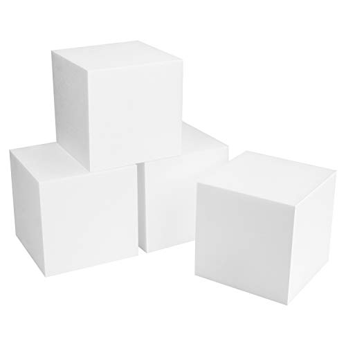 BELLE VOUS Cubi di Polistirolo Bianco Espanso (Confezione da 4) - 15 x 15 x 15 cm - Blocchi Polistirolo Quadrati per Opere d’Arti, Modellismo, Risorse per Apprendimento Insegnamento