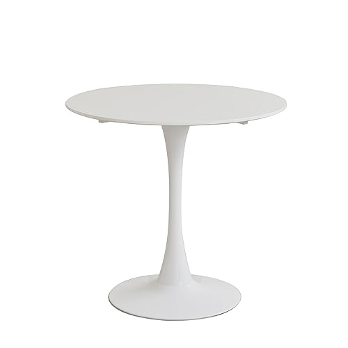 BenyLed Tavolo da Pranzo Rotondo da 110 cm, Tavolino da Pranzo Moderno Mid-Century con Base in MDF e Piedistallo, Bianco