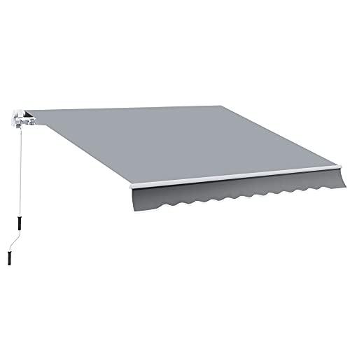Outsunny Tenda da Sole per Esterno Avvolgibile a Manovella, Copertura Impermeabile, Metallo e Alluminio, Grigio, 395x245cm