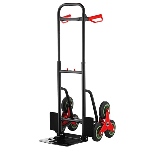 TEENO Carrello portapacchi per scale，Carrello pieghevole，Carrello con Ruote Portatutto，Capacità di carico 150 kg，Metallo，Altezza regolabile 80-112 cm，carrello montacarichi