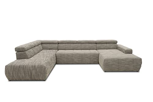 DOMO Collection Brandon - Divano spazioso a U con schienale regolabile, divano angolare, 228 x 359 x 175 cm, grigio chiaro