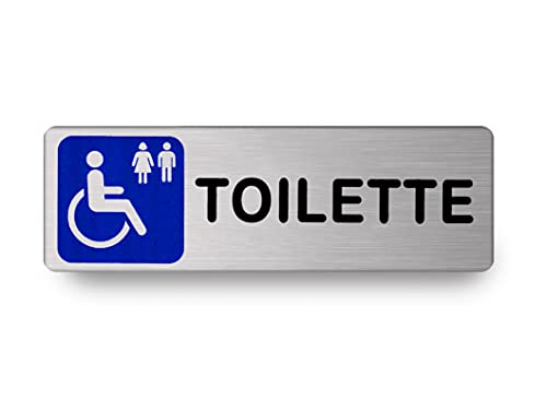 Nitek Targa Toilette disabili in Alluminio Satinato 150 x 50mm - Targhette Autoadesive |Stickers, Klebeetikett| Impermeabili Lavabili, Scuola, Pub