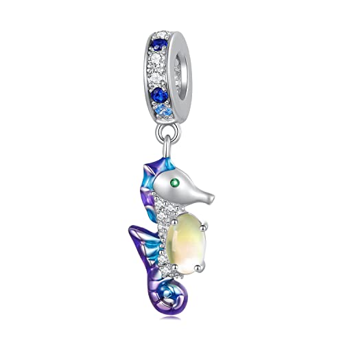 Ciondoli pendenti in argento sterling 925 per bracciali Pandora, ciondoli con perline di vetro serie Seahorse Oecan