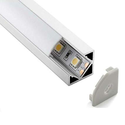 Profilo in alluminio 10 METRI per strip LED angolare copertura a scelta (5x 2MT Angolare 007 copertura opaca)
