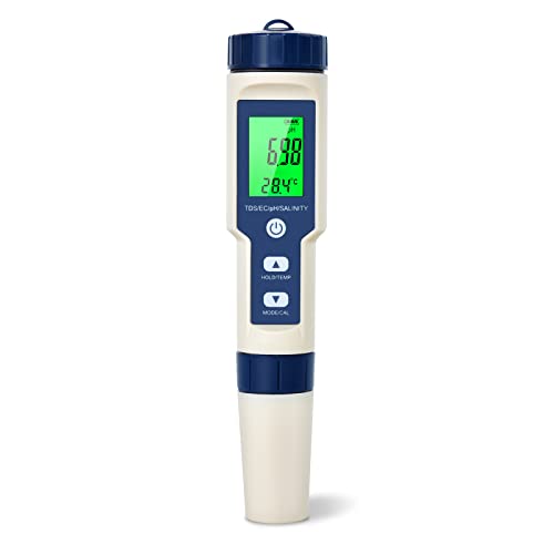misuratore pH 5 in 1 con TDS EC Salinità Temperatura Tester multifunzionale impermeabile di alta precisione Calibrazione automatica Compensazione della temperatura phmetro piscina digitale
