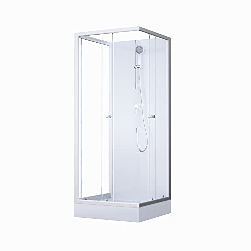 MARWELL – Doccia completa della serie “White Dream”, 80 x 80 x 200 cm, con ingresso angolare e diverse possibilità di montaggio, profili in alluminio di alta qualità, altezza dell’ingresso 15 cm