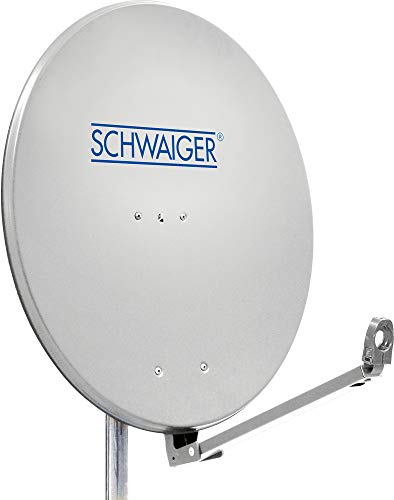 SCHWAIGER -241- Antenna parabolica | antenna satellitare con braccio di supporto LNB e supporto a palo | antenna parabolica in alluminio | grigio chiaro | 88 x 88 cm