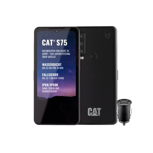 Cat S75 – Robusto smartphone 5G con collegamento satellitare (IP68 e IP69K, MIL SPEC 810H, super luminoso 6.58' FHD+ 120Hz, Octa Core 2 GHz, batteria da 5000 mAh, 6 GB/128 GB, Android 12) – Nero
