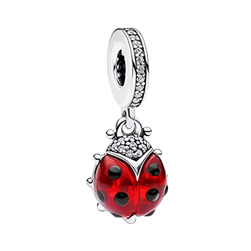 RMMY Red Ladybird Charms Ciondolo a forma in argento sterling S925 con cristalli,compatibile con bracciali e Collane europei