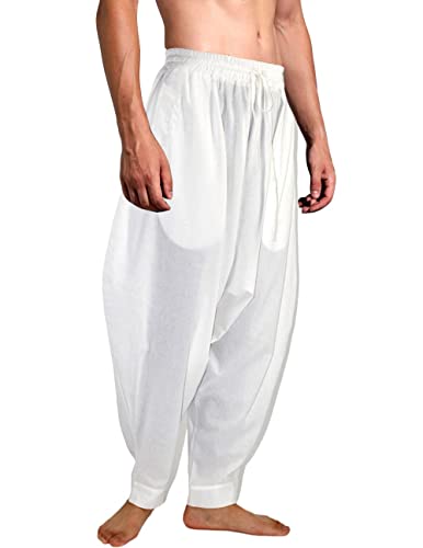 AITFINEISM Uomini Harem Pantaloni Confortevole Elastico Vita Pantaloni Moda Tinta unita Casual Yoga Hippies Pantaloni, bianco, 34-37