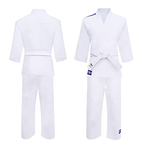 Starpro Kimono Judo GI 250 Grammi Com Miscela di Cotone Premium. Uniforme Professionale per Allenamento e Competizioni - Biano e Blu - Uomini, Donne e Bambini - 100-170 cm - Senza Cintura