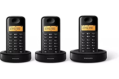 Philips D1603B/01 Trio - Telefoni Cordless con Risponditore - Telefono Senza fili per Anziani con 3 Ricevitori - Nero