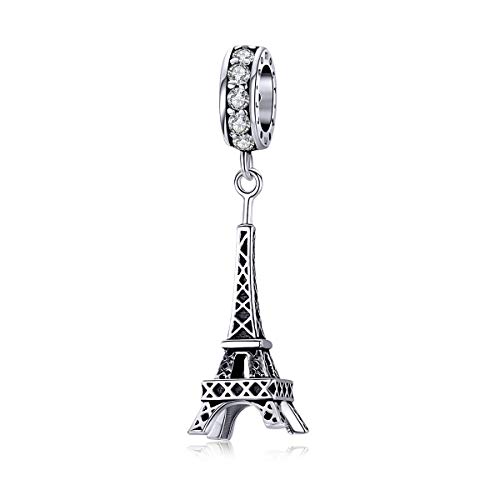 Ciondolo a forma di Torre Eiffel, in argento Sterling 925, compatibile con braccialetti componibili, gioielli fai-da-te