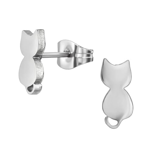 INOKI - Orecchini a bottone in acciaio per gatti seduti