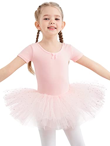 Tutu Ballerina Bambina, Body Danza Bambina in Cotone, Manica Corta Tutu Danza Classica Bambina Bambini, Costume Abito da Ballo con Gonna in Tulle