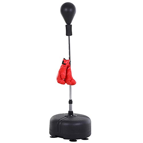 homcom Punching Ball per Adulti (Ф48cmx136-154cm), Sacco Boxe da Terra con 4 Ventose, Guantoni Inclusi, Rosso e Nero