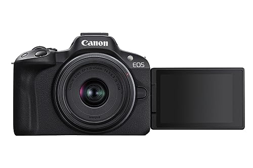 Canon EOS R50 APS-C Mirrorless + RF-S 18-45 f/4,5-6,3 (24,2 Mp,- Fino a 15fps, DIGIC X, Video 4K UHD Fino 30p, Dual Pixel CMOS Auto Focus II, Disp, Lay Touch Ordinetabile 7,5 cm, Wi-Fi, BT, 328 gr)