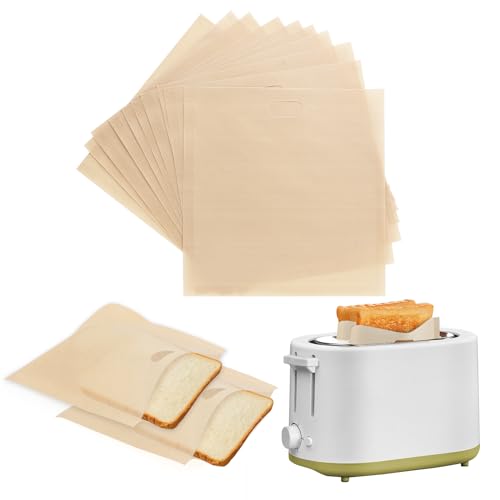 Sacchetti per Tostapane, 10 Sacchetti per Toast, Sacchetti non adesivi per toast, Riutilizzabili, 16 x 16,5 cm Resistente al Calore Sacchetti da Forno per Toast, Calore Facile da Pulire per Sandwich