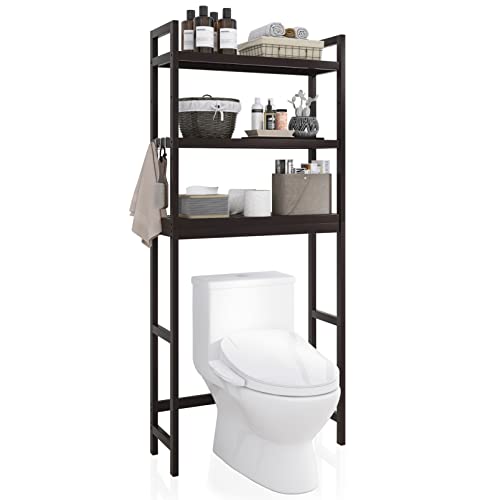SMIBUY Mensola portaoggetti per bagno, portaoggetti in bambù sopra il WC, salvaspazio per WC indipendente con ripiani regolabili a 3 livelli (marrone scuro)