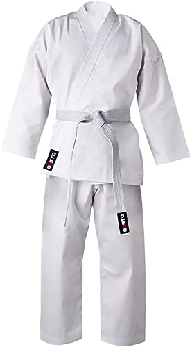 Aasta Karate Gi Suit Uniforme Arti Marziali Kit con cintura bianca Poliestere Misto Cotone, Leggera, Judo Taekwondo karate abiti per uomo (Bianco, 4/170)