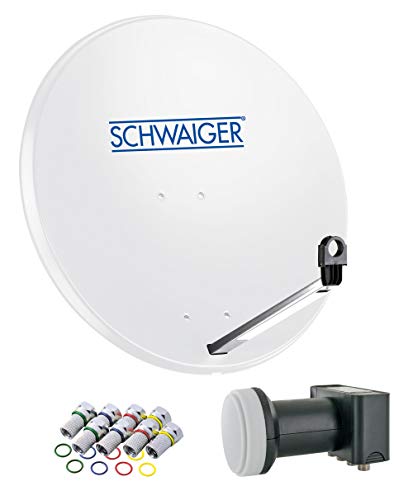 SCHWAIGER -500- Sistema satellitare | Antenna parabolica con Quad LNB (Digitale) e 8 connettori F 7 mm | Antenna satellitare in Acciaio | Grigio Chiaro | 75 x 85 cm