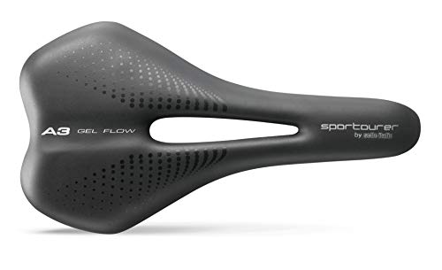 Sella Sportourer by Selle Italia A3 gel Flow, sella comod per bicilcletta con Gel, foro superflow antiprostata, resistente all'acqua e adatta a tutti i tipi di bicletta, colore nero