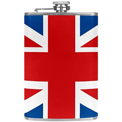 Fiaschetta con fiaschette personalizzate a imbuto,Stampa del motivo della bandiera britannica,Caraffa portatile in acciaio inossidabile per liquori