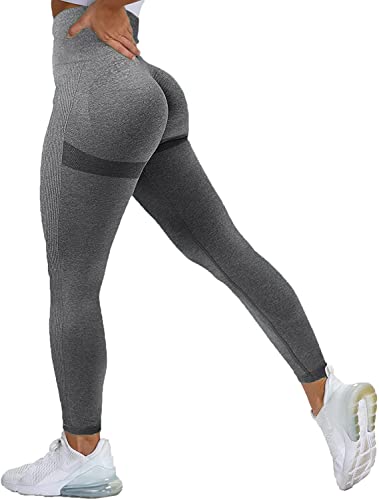 Memoryee Donna Leggings Sportivi Push Up Booty Pantacollant Fitness Vita Alta Elastici Collant Leggins Yoga Palestra Pantaloni/B-Dark Grey/M