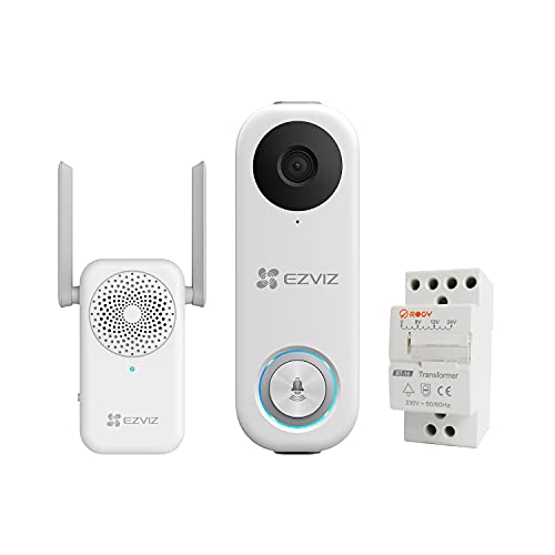 EZVIZ - DB1C, Kit videocitofono Wi-Fi, risoluzione 1080p, rilevamento delle Persone, Audio bidirezionale, Visione Notturna e IP65, H.265, Semplice Installazione