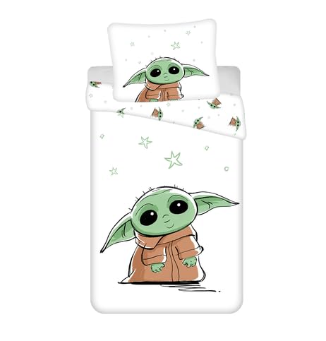 Jerry Fabrics F - Parure da letto - Star Wars - Baby Yoda- 2 pezzi - Copripiumino - reversibile - 140 x 200 - Federa - 70 x 90 cm - 100% cotone