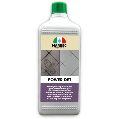 Marbec - POWER DET 1LT|Detergente intesivo per la pulizia smacchiante dei pavimenti in gres porcellanato. Rimuove patine, aloni, macchie persistenti e sporco di cantiere