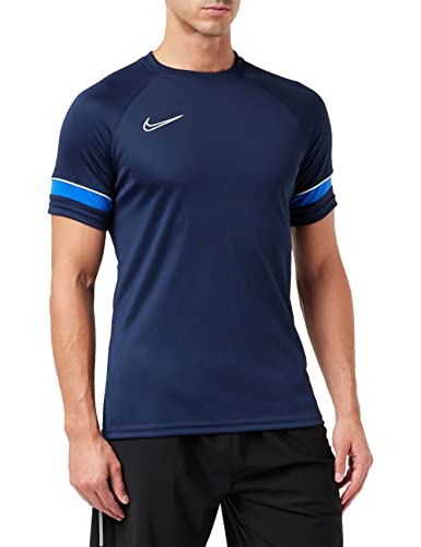 Nike Dri-fit Academy 21, Maglia Da Calcio Manica Corta Uomo, Nero (Ossidiana/Bianco/Blu Reale/Bianco), M