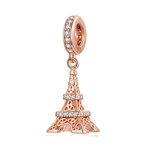 Charm con ciondolo Torre Eiffel per bracciale Pandora,Charm con ciondolo in argento sterling 925 placcato oro rosa con confezione regalo di gioielli