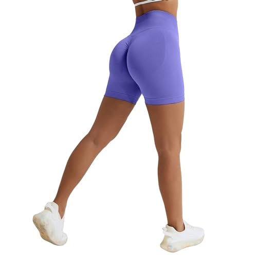 Vertvie - Pantaloncini sportivi da donna con vita alta, senza cuciture, effetto push up, viola., S