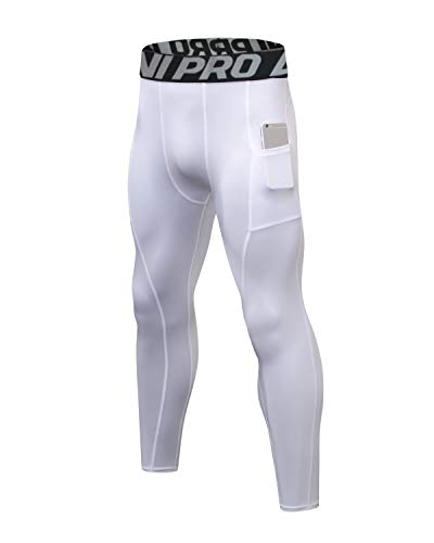 LNJLVI Leggings a Compressione da Uomo Calzamaglie Sportive Pantaloni Base Layer Tights for Gym Jogging Running (Bianco,M)