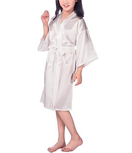 DCUTERQ Ragazze Bambini Raso Di Seta Accappatoio Kimono Wedding Party vestaglia da sposa Lingerie Sleepwear Robe 01-Bianco 10