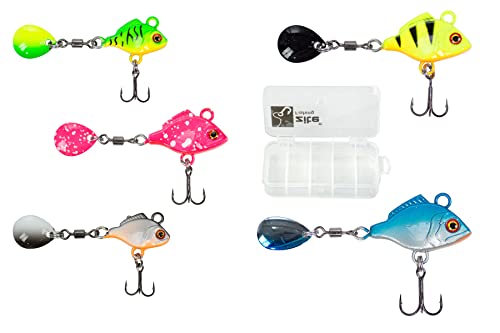Zite Fishing Jig-Spinner Set Neon – Esca per pesce persico – 5 pezzi spinner a testa di piombo 9-23 g in scatola