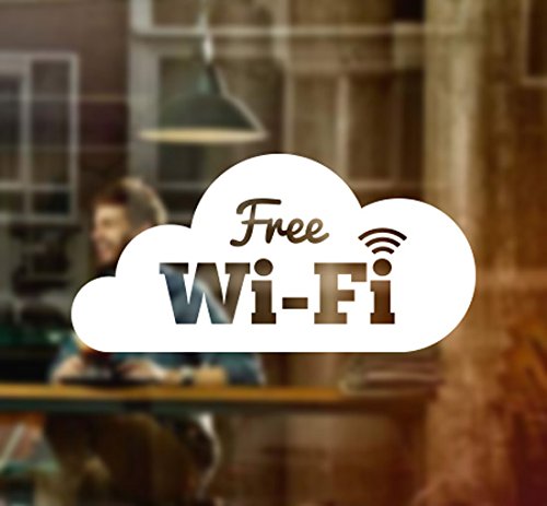 Adesivo in vinile a forma di nuvola con scritta in lingua inglese 'Free Wi-Fi', ideale per vetrine di caffetterie, negozi, saloni, bar, ristoranti