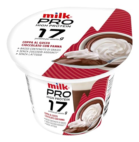 Milk Dessert Coppa al Gusto Cioccolato con Panna Milk PRO, Ricco in Proteine, Senza Lattosio, Senza Zucchero - Budino Proteico al Cioccolato da Latte Senza Lattosio (Cioccolato con Panna, 170g)