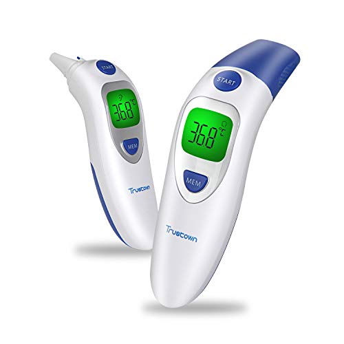 Termometro febbre senza contatto per adulti e bambini, termometro fronte e orecchio, termometro digitale a infrarossi con indicatore di febbre, letture istantanee, allarme febbre, richiamo di memoria