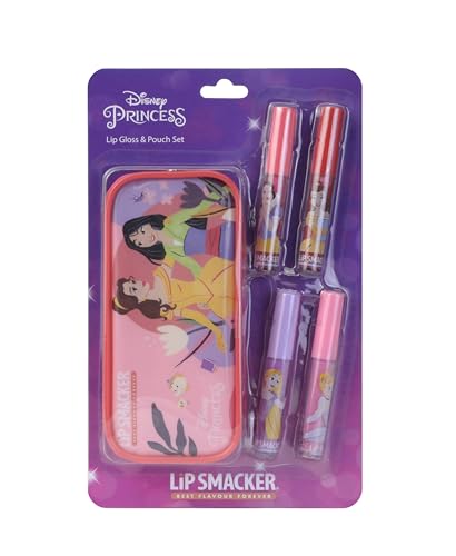 Lip Smacker Disney Princess Lip Gloss Set, Set di Trucchi per Bambina con 4 Lucidalabbra Luminosi e una Pochette con Zip per un Look da Vera Principessa Disney