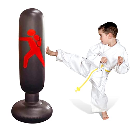 Sacco da boxe, JanTeelGO Sacco boxe da terra, 160cm Autoportante Gonfiabile Sacchi da boxe per Bambini Adulti per Karate Taekwondo MMA Fitness