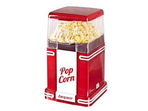 Beper Macchina per Popcorn, Popcorn in 3 Minuti, No Grassi, Circolazione di Aria Calda, Potenza 1200 W Rosso