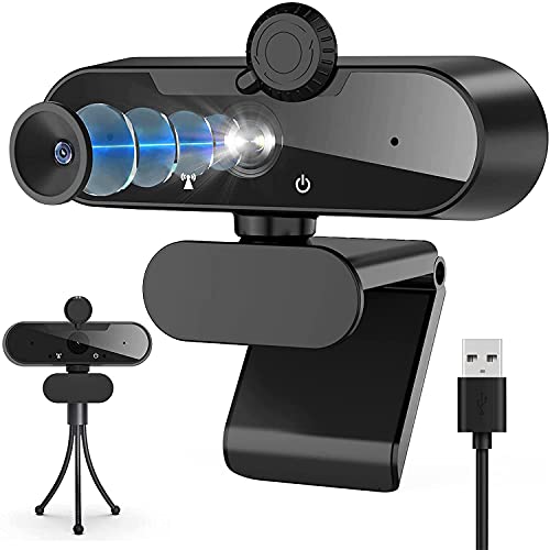 Webcam PC, Full HD 1080p Webcam per PC con Microfono, Webcam con Privacy e Treppiede Videocamera USB, Plug and Play per Videochiamate, Conferenza, Skype, FaceTime, Compatibile con PC Windows Mac