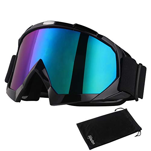 Sijueam - Occhiali da Moto per attivit all'Aperto come Ciclismo, Snowboard, Sci, Anti-Nebbia con Protezione dai Raggi UV, Lente Doppia ed Imbottitura in Schiuma per Unisex Adulto (nero, lente colorata)