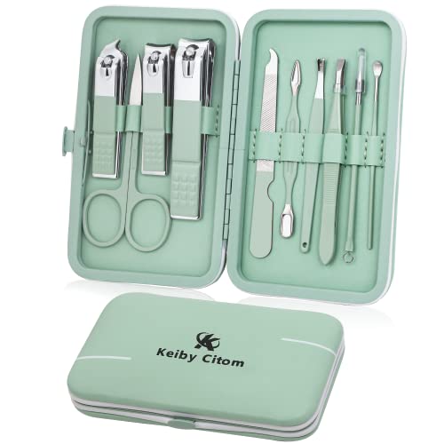 Tagliaunghie Set Professionale - Manicure Set Grooming Kit Strumenti per Manicure e Pedicure 10pcs con Box (Verde)